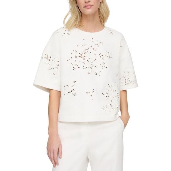 Lafayette 148 New York Tops - Lafayette 148 New York Womens Eyelet Embroidery Sweatshirt